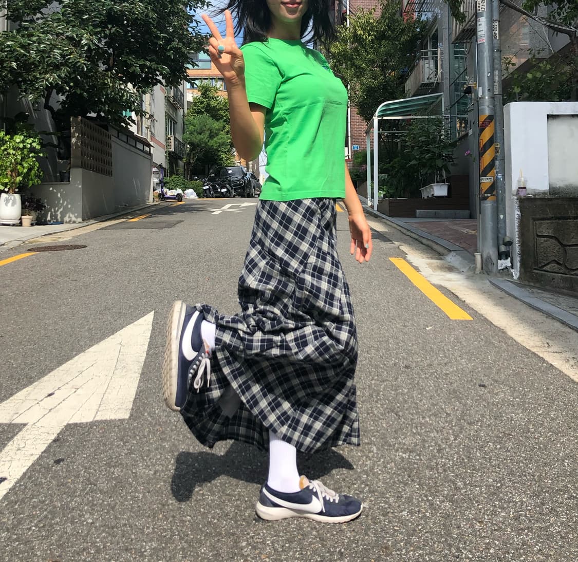 JPN 하모니카 빈티지 블루 체크스커트 상품이미지3