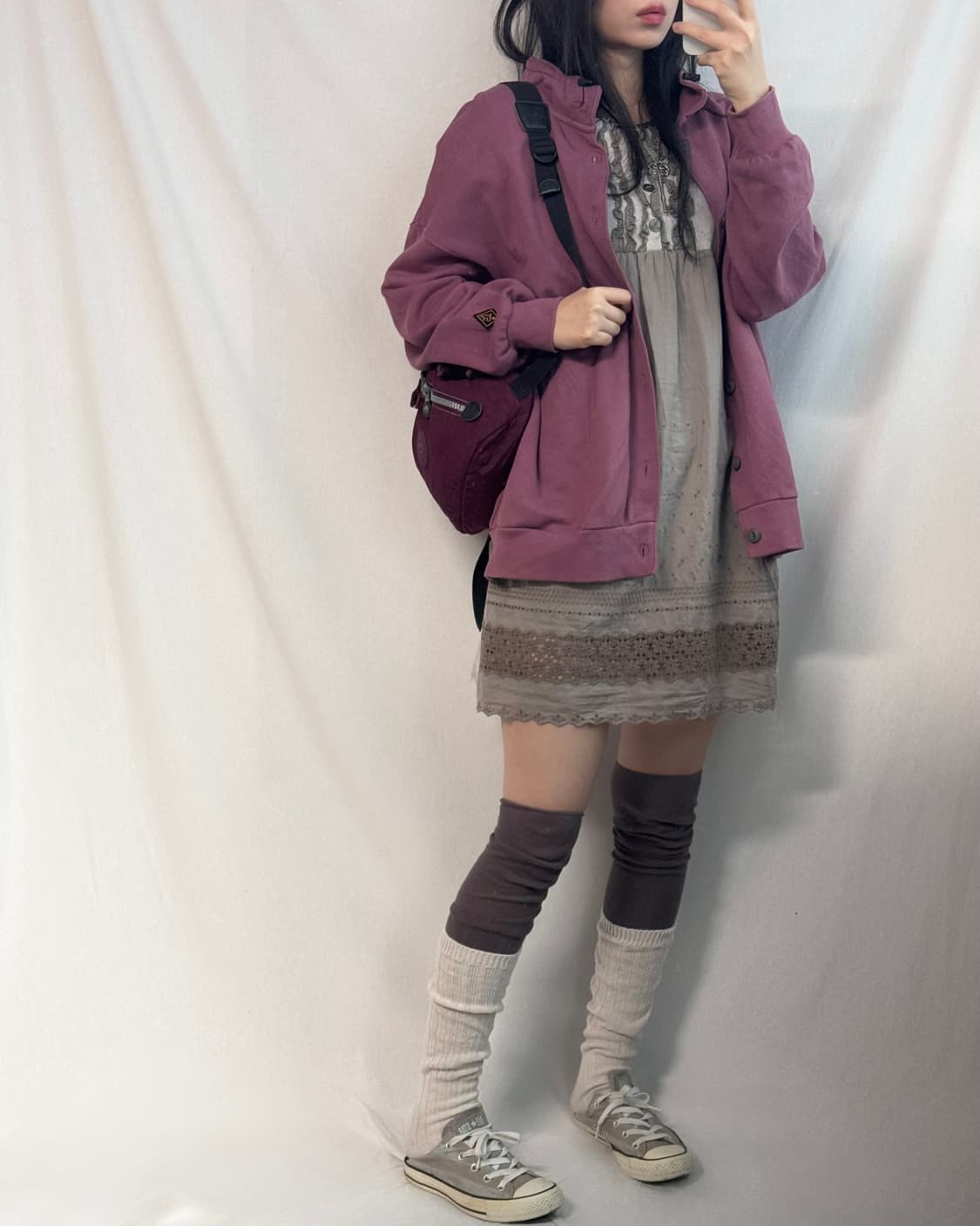 스트링 넥 코튼 가디건 버튼 프릴 원피스 3pcs SET 상품이미지4