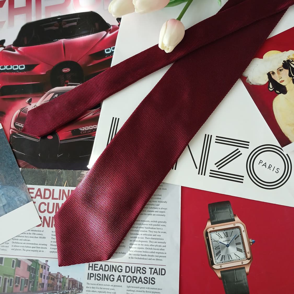 겐조 실크 와인톤레드 텍스처 넥타이 8.6cm A+등급 A19216
 상품이미지3