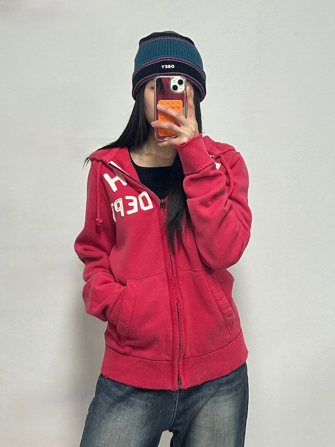 아베크롬비 y2k 빅로고 후드집업 핑크 상품이미지1