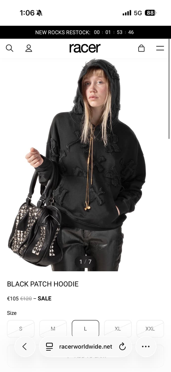 레이서 월드와이드 블랙 패치 후디 xl사이즈 상품이미지4