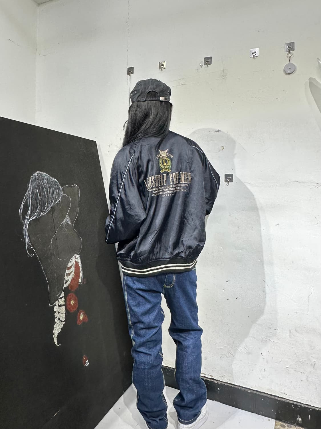 Jpn 일본빈티지 오리엔탈 일본 검정 스펠아웃 스카잔 자켓 상품이미지1