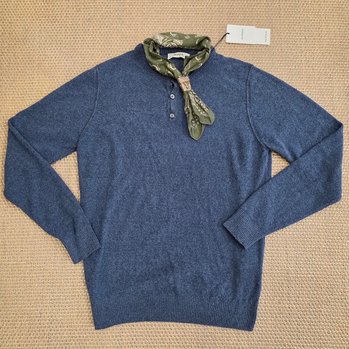 Alpha Studio 최상급 헨리넥 코튼 니트 티셔츠 상품이미지1