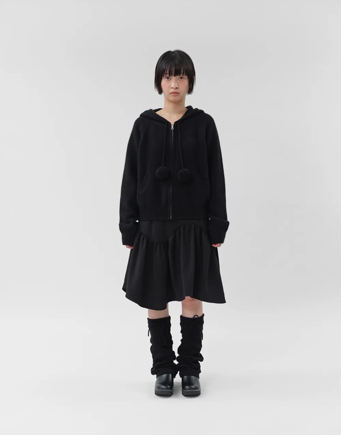 복복 폼폼 니트 집업 - 블랙 상품이미지1