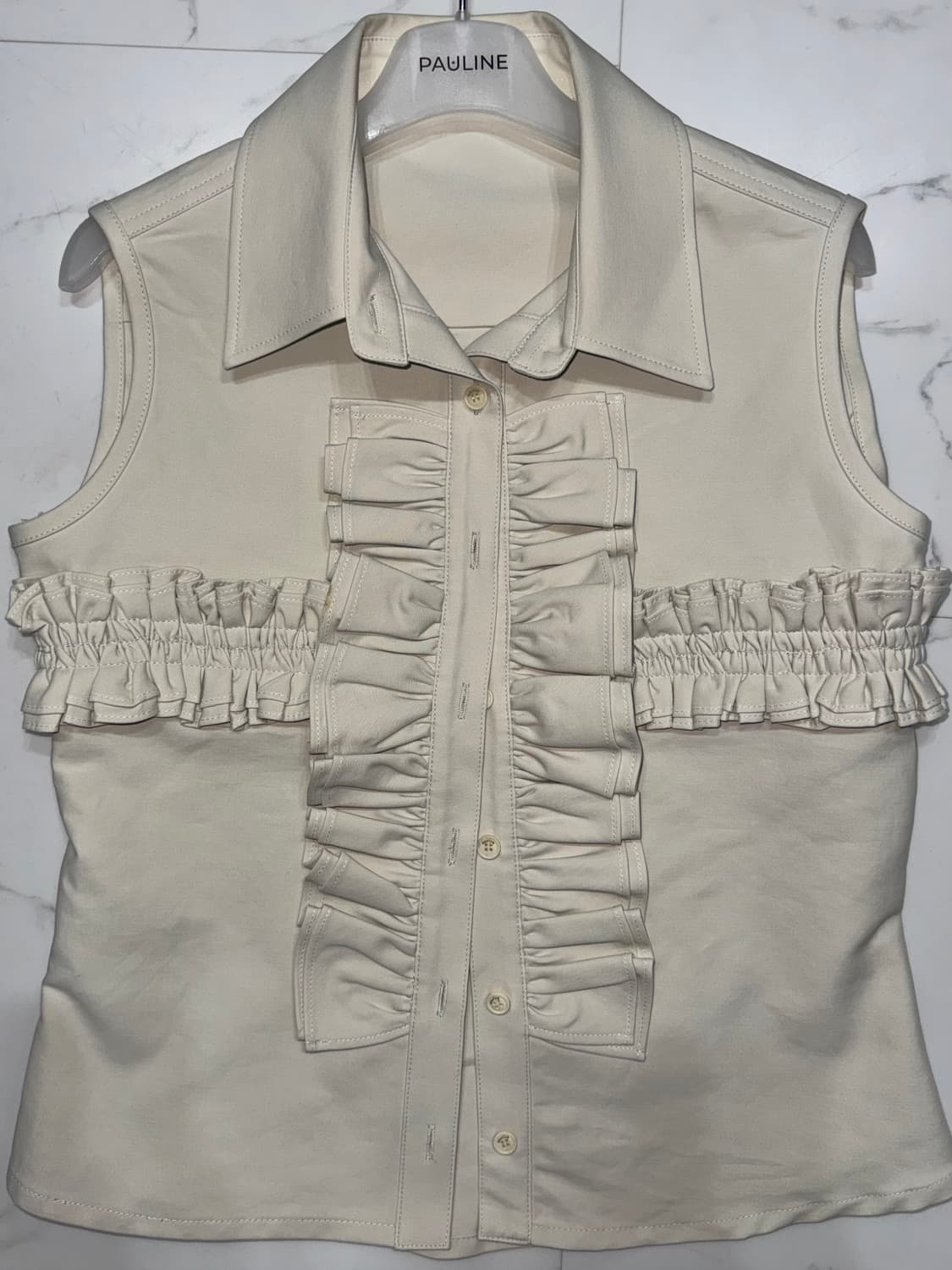 폴린느 003 슬리브리스 러플 더블 셔츠 상품이미지2