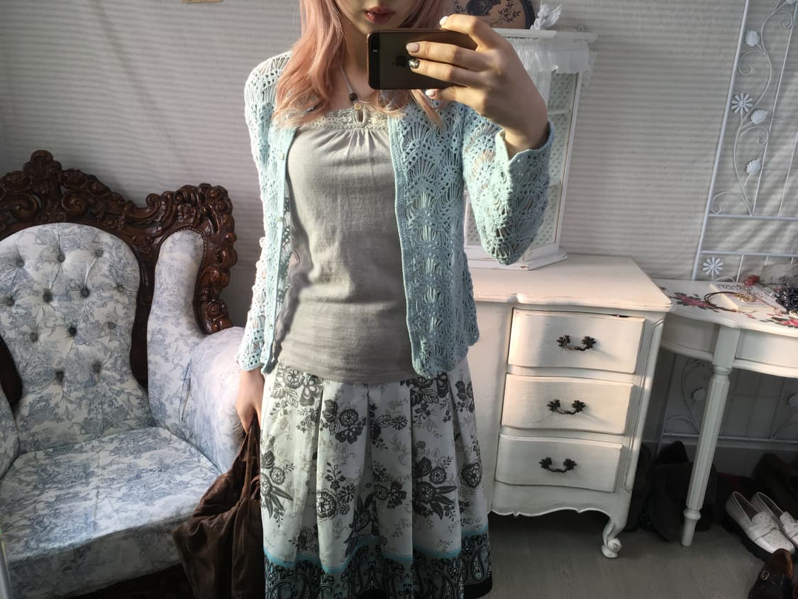 Set)페일블루 크로셰 뜨개 가디건 + 모리 홀터 나시 상품이미지1