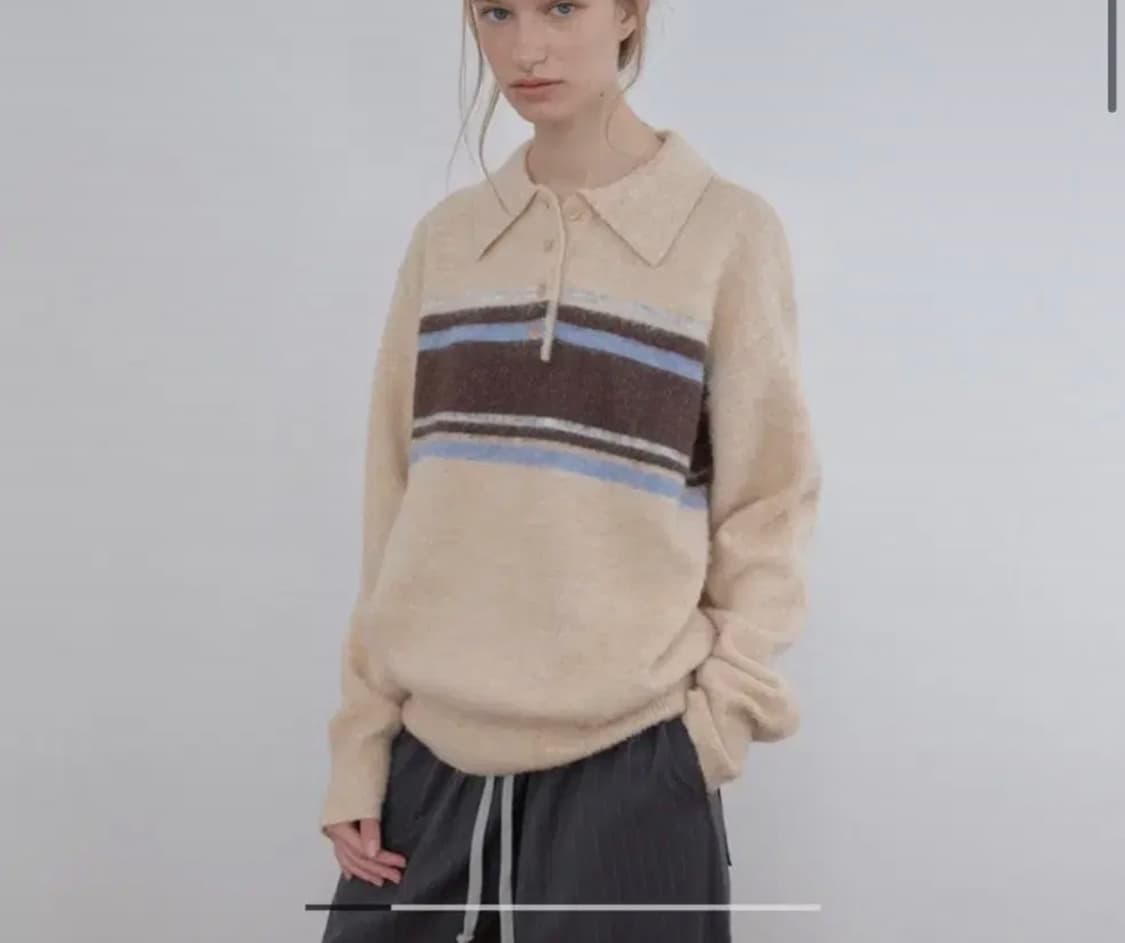 카셀 멀티 스트라이프 폴로 니트 살몬 베이지 상품이미지1