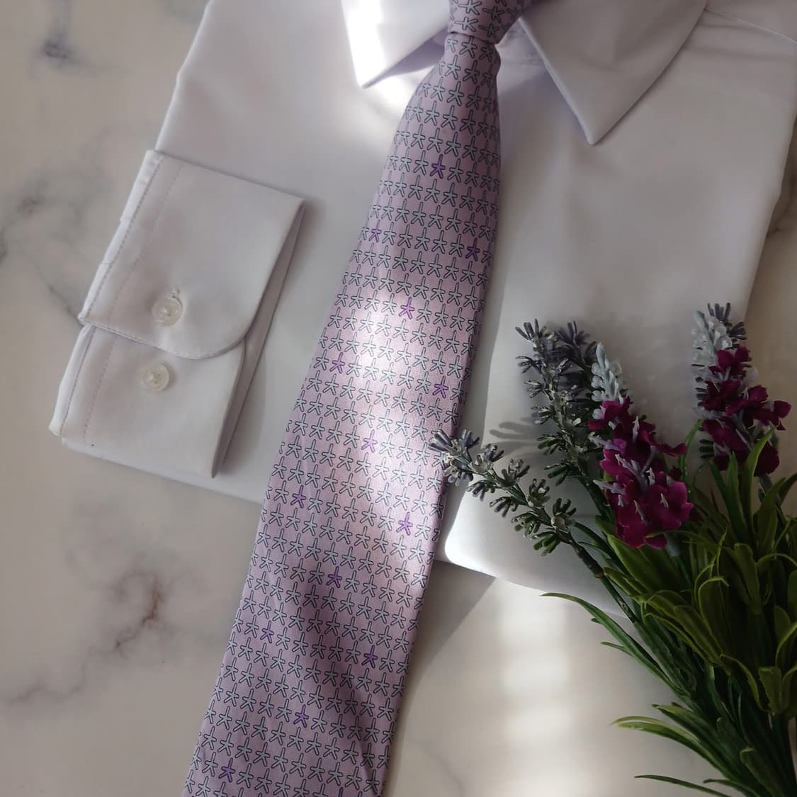 에르메스 실크 라벤더 불가사리 패턴 넥타이 9.2cm A등급 A19028 상품이미지4