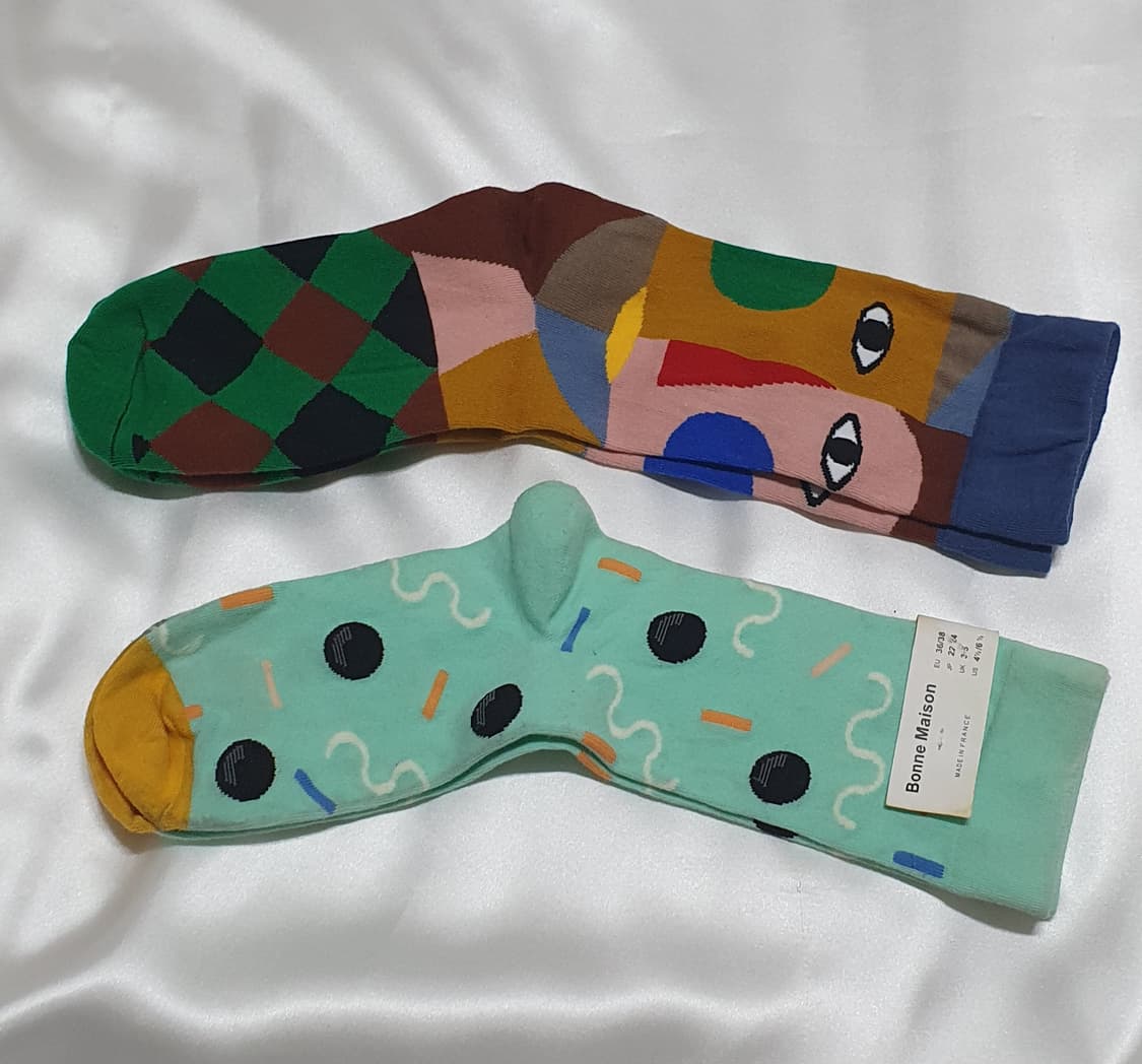 민트 그린 블루 브라운 체크 Bonne Maison 본메종 양말  상품이미지1