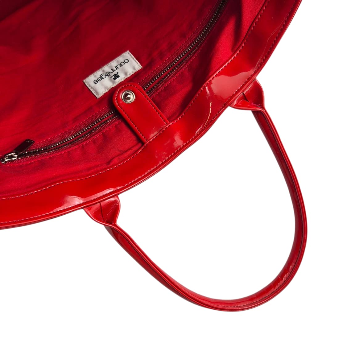 90s 프랑스 꾸레쥬 레드 에나멜 자카드 토트백 상품이미지6