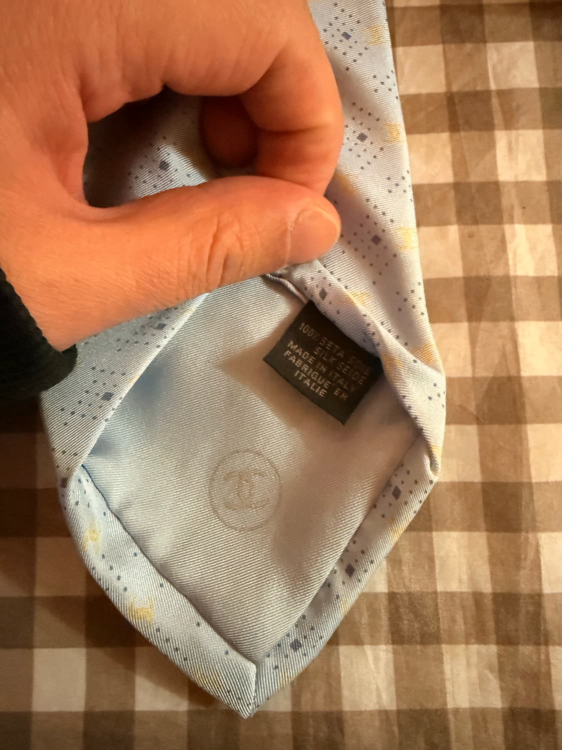 샤넬 실크 넥타이 하늘색 패턴 상품이미지3