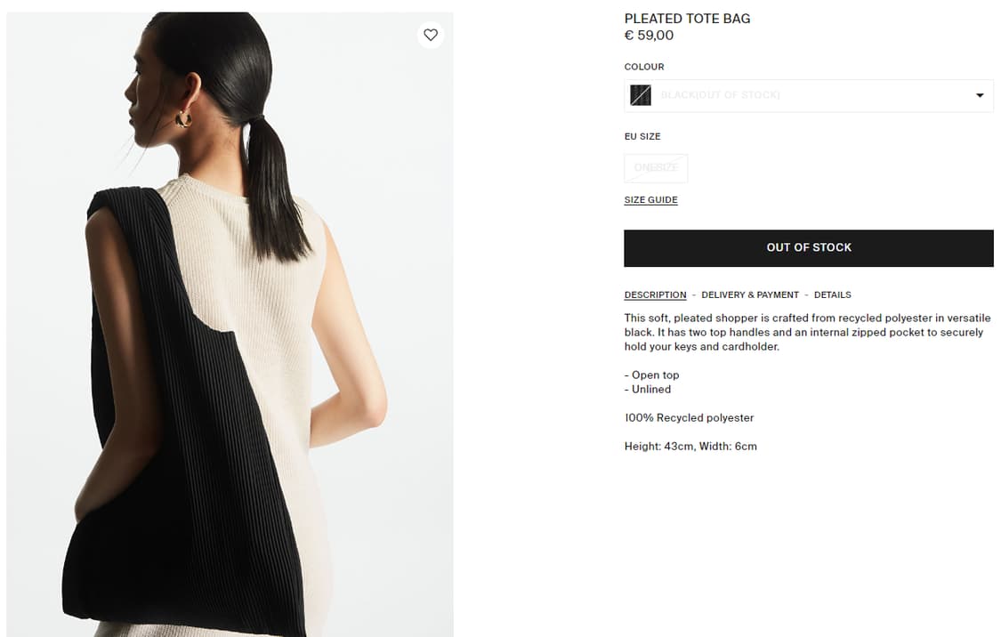 cos 코스 플리츠 쇼퍼백 숄더백 상품이미지2