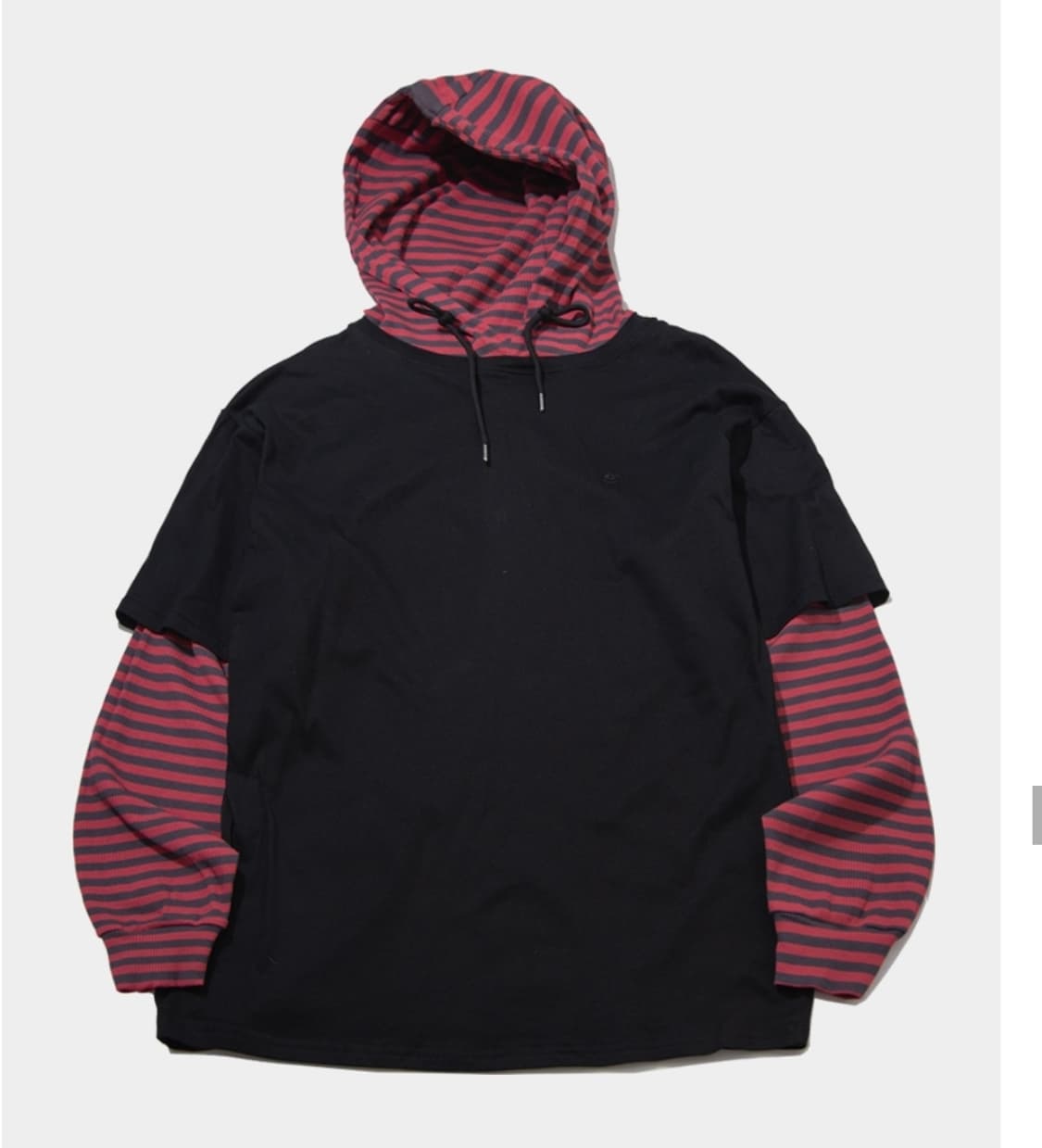 레이어드 디자인 단가라 후드 롱슬리브 상품이미지1