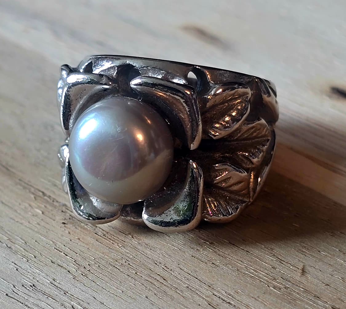 빈티지 실버 나뭇잎 모티브 진주 반지 상품이미지6