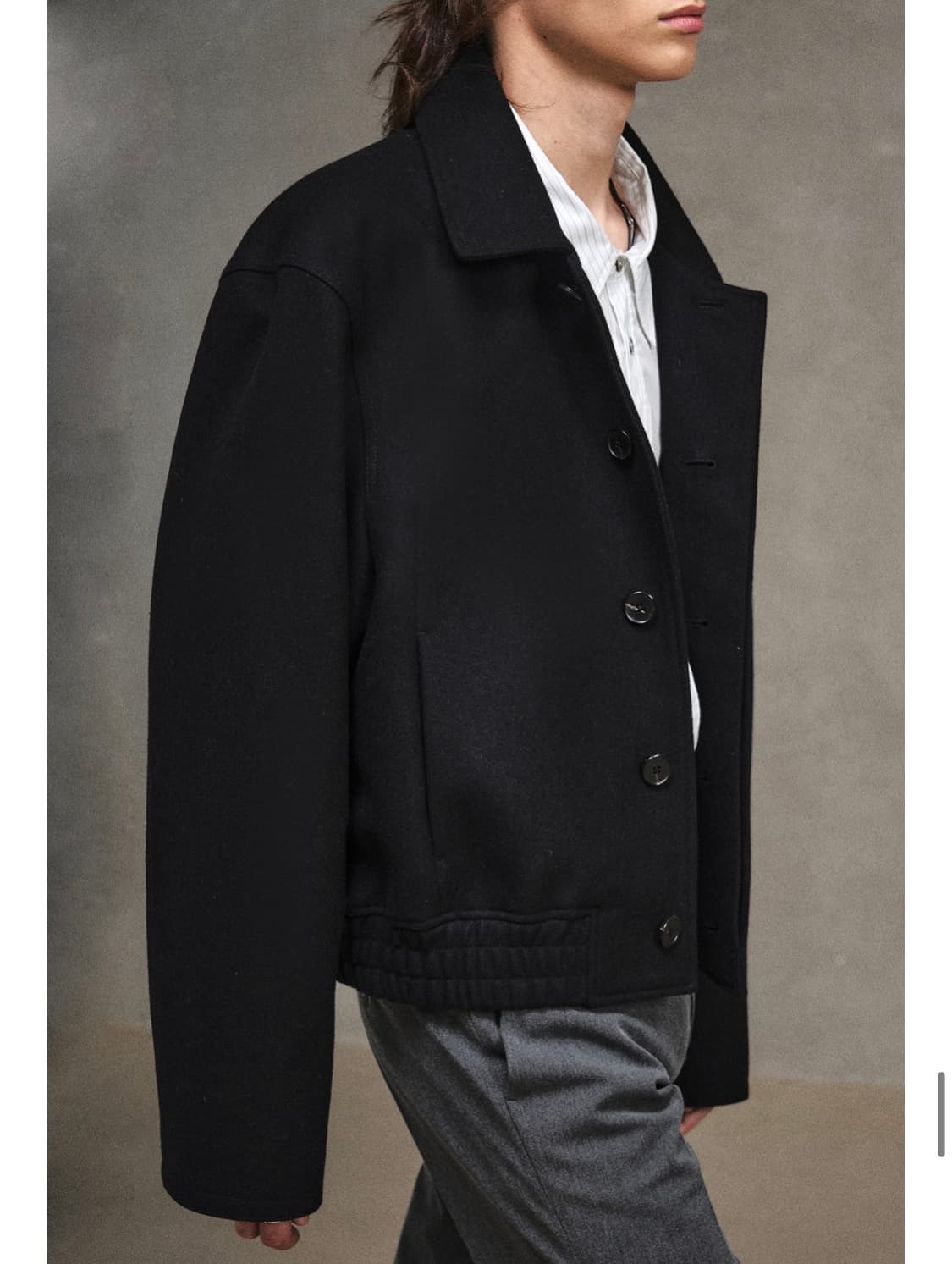 [44] 엘무드 엘버튼 울 블루종 자켓 블랙 상품이미지5