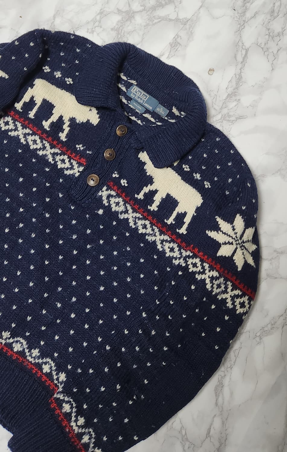 폴로 랄프로렌 코위찬 90s 하트패턴 노르딕 네이비 반집업니트 상품이미지3