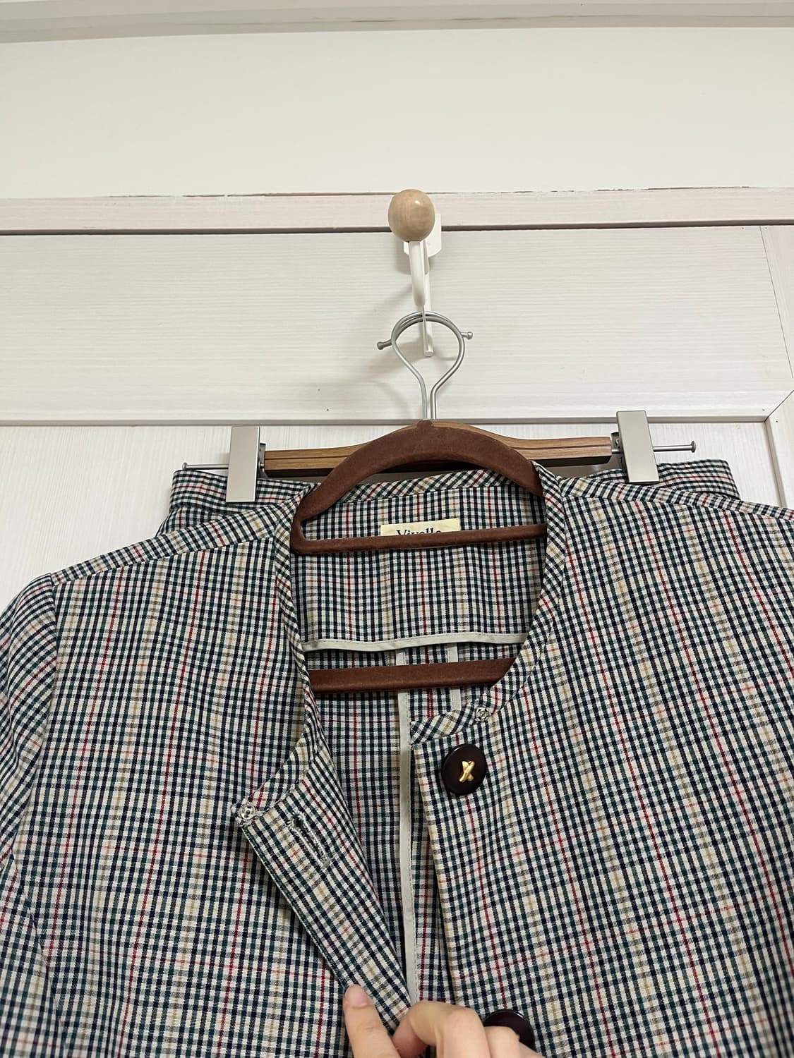 Viyella 체크 썸머울 반팔 자켓 스커트 셋업 상품이미지6