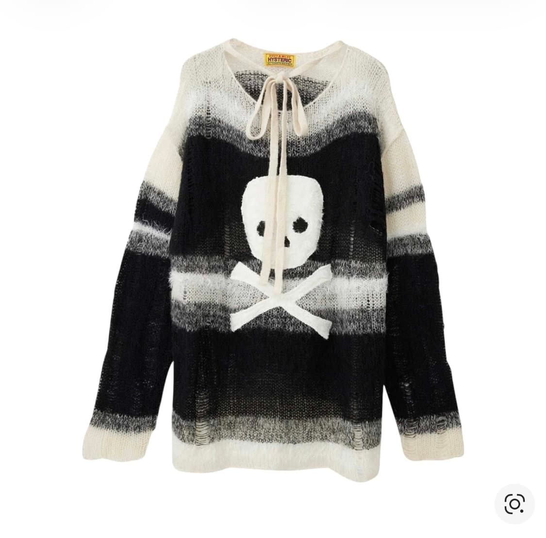 히스테릭 글래머 스컬 아플리케 크러쉬드 스트라이프 스웨터 화이트 상품이미지1