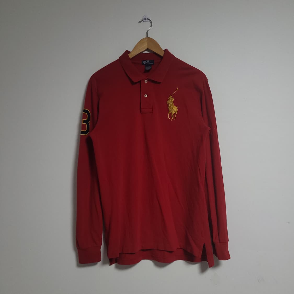(M) POLO 폴로 랄프로렌 레드 롱슬리브 카라티 상품이미지1