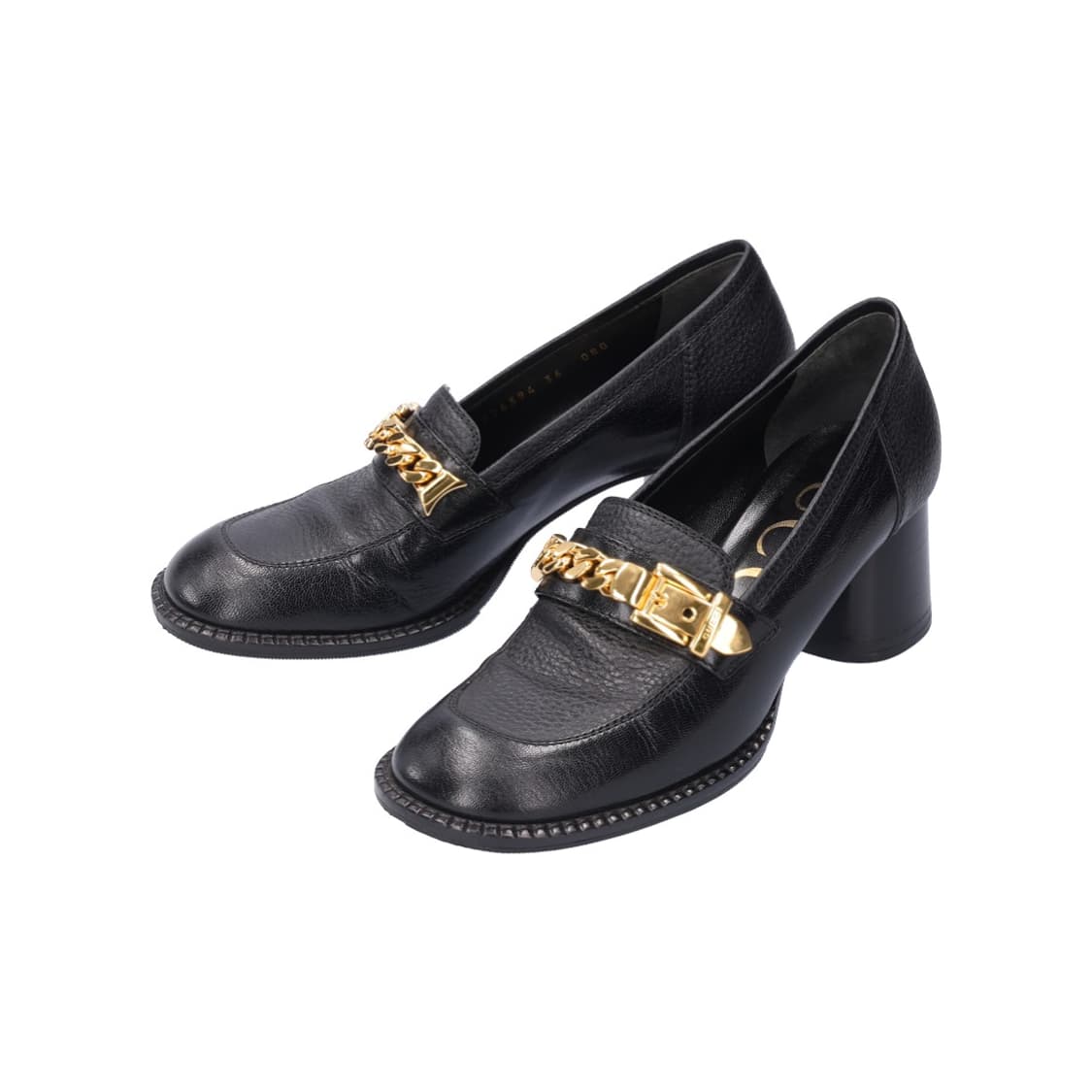 구찌 626594 체인 미드 힐 로퍼 레더 블랙 & 골드 36 상품이미지3