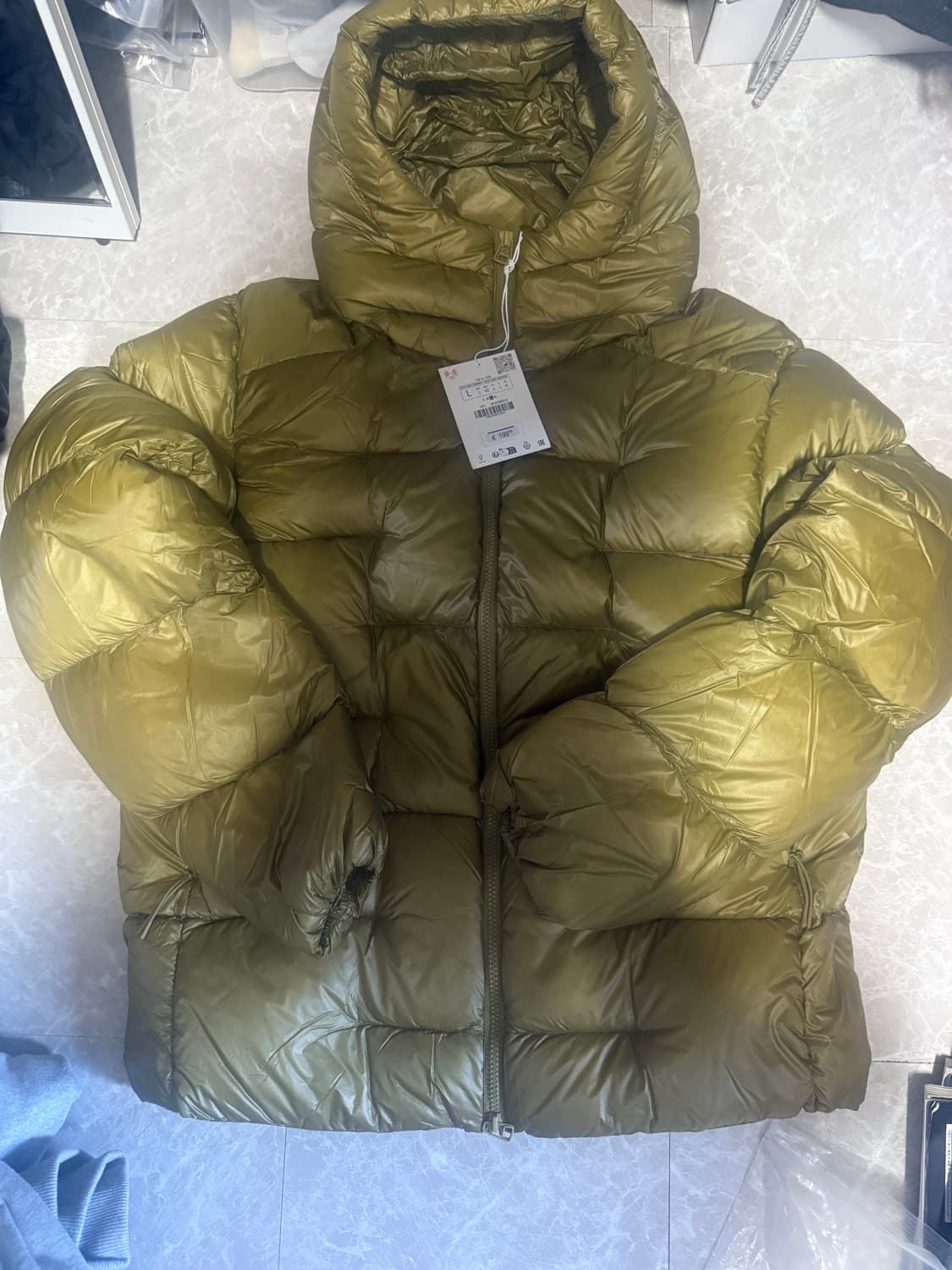 L사이즈 자라 오리진스 후드 다운 패딩 라임 상품이미지4