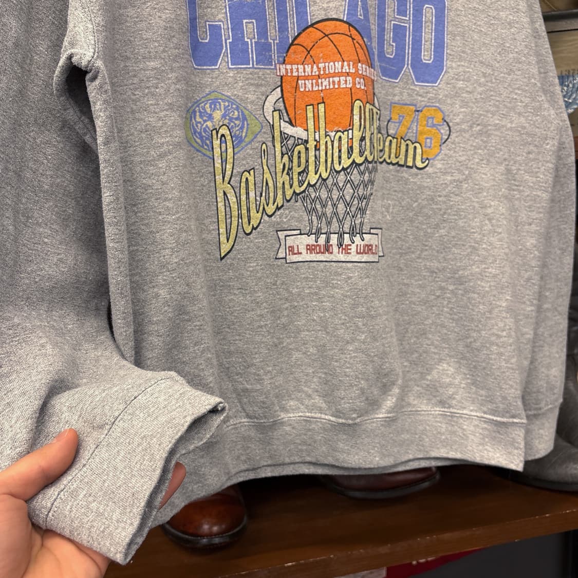 빈티지 바스켓볼 프린팅 크루넥 스웻셔츠 보카시 그레이 N788 상품이미지4