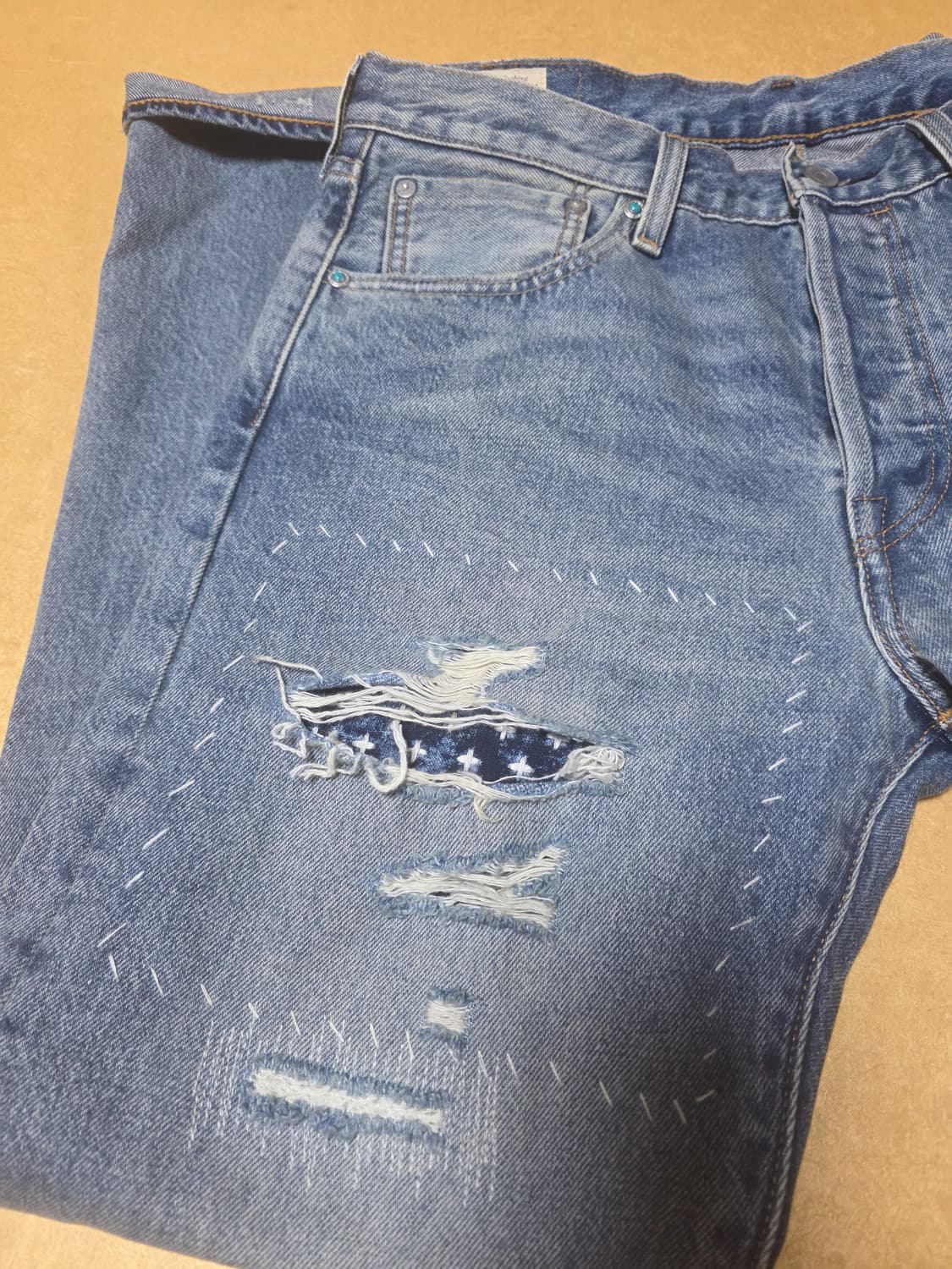 리바이스 501 터콰이즈 터키석 리벳 셀비지 데님 [32 x 30] 상품이미지3