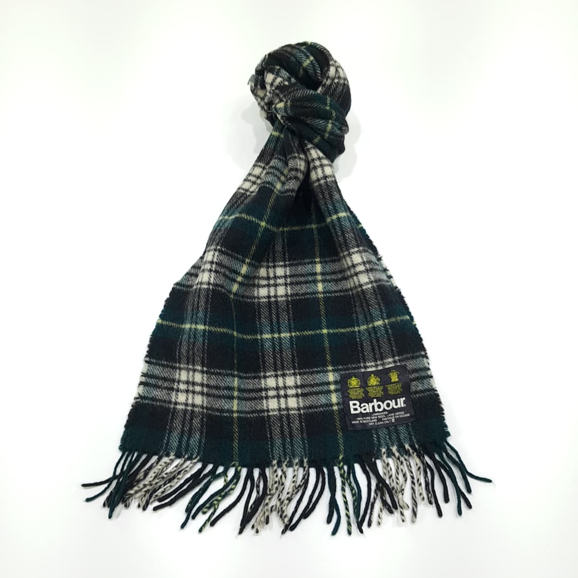 MX356 바버 베이지 다크그린 타탄체크 램스울 목도리 머플러 상품이미지1