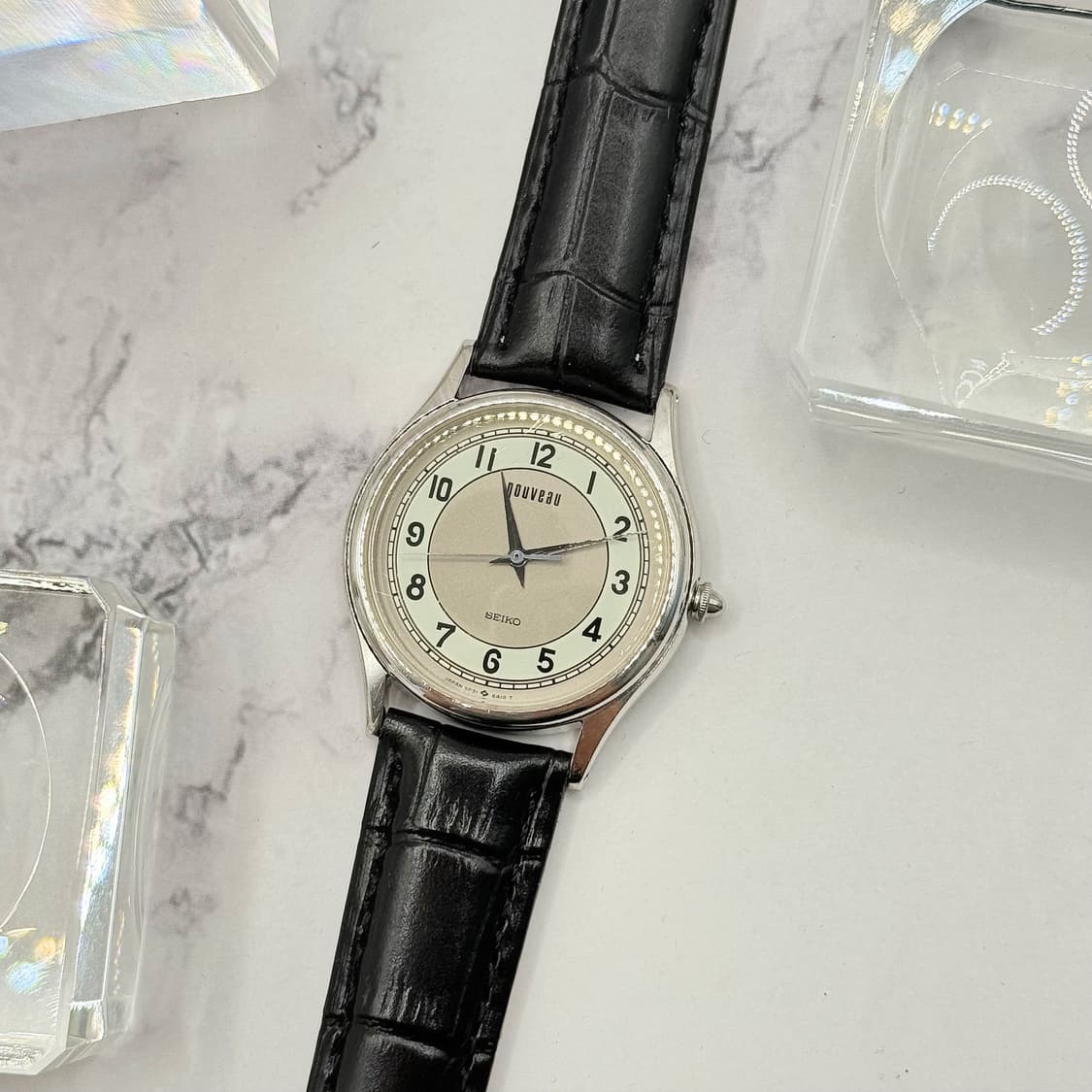 80s90s 빈티지 세이코 누보 아트 실버 라운드 워치 상품이미지2