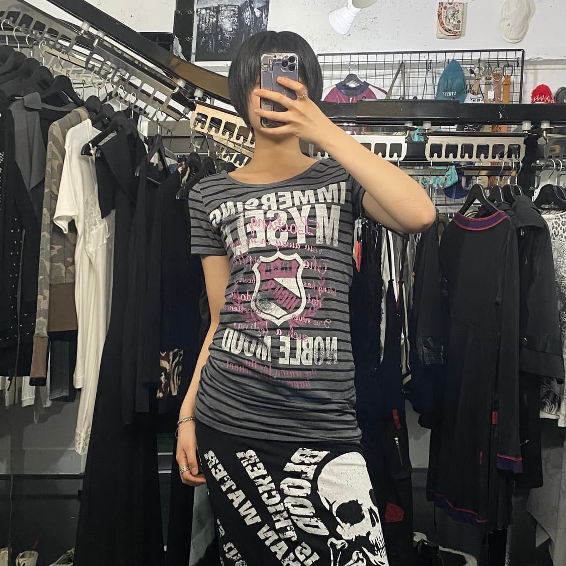 Candy Can y2k 레터링 셔링 롱 반팔티셔츠 상품이미지8