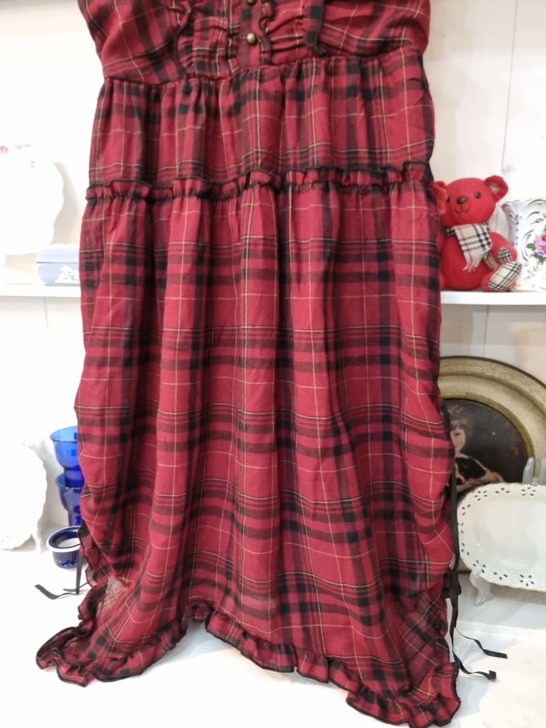 axes femme 레드 체크 프릴 슬립 원피스 상품이미지4