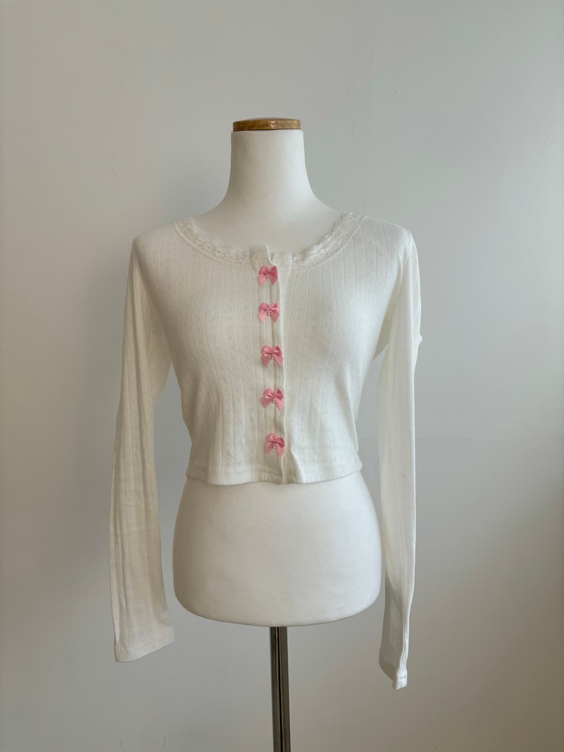 리본 레이스 크롭 긴팔 티셔츠 상품이미지2