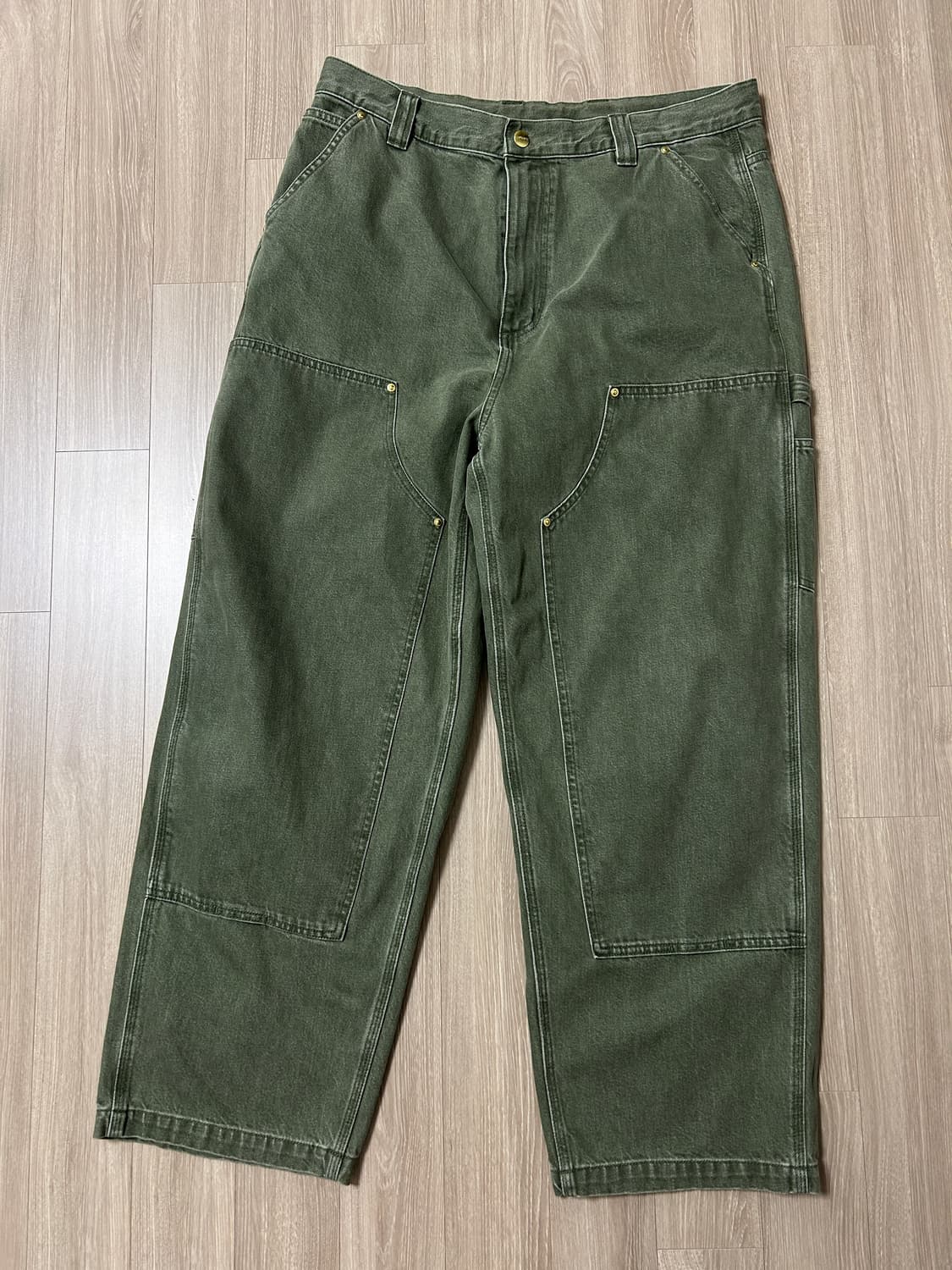 [L/라지] 칼하트WIP 25SS 내쉬 더블니 데님 팬츠 아미그린 상품이미지3