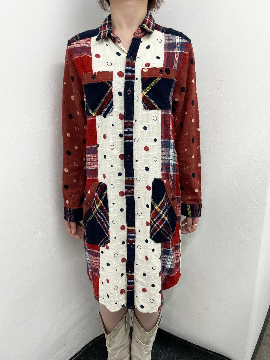 큐브슈가 하구미 도트 셔츠 원피스 상품이미지3