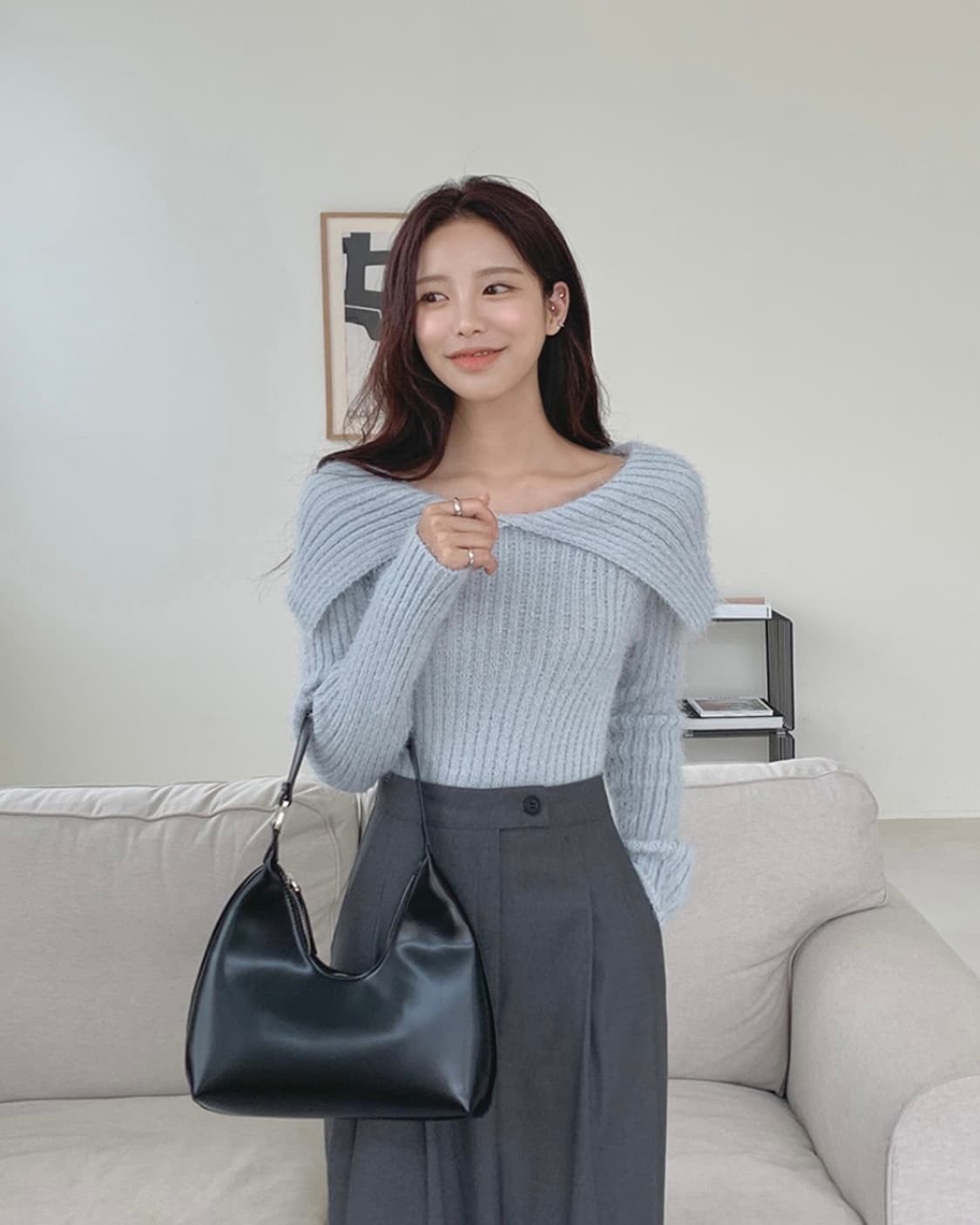 플라이모델 빅카라 오픈숄더 니트 상품이미지1