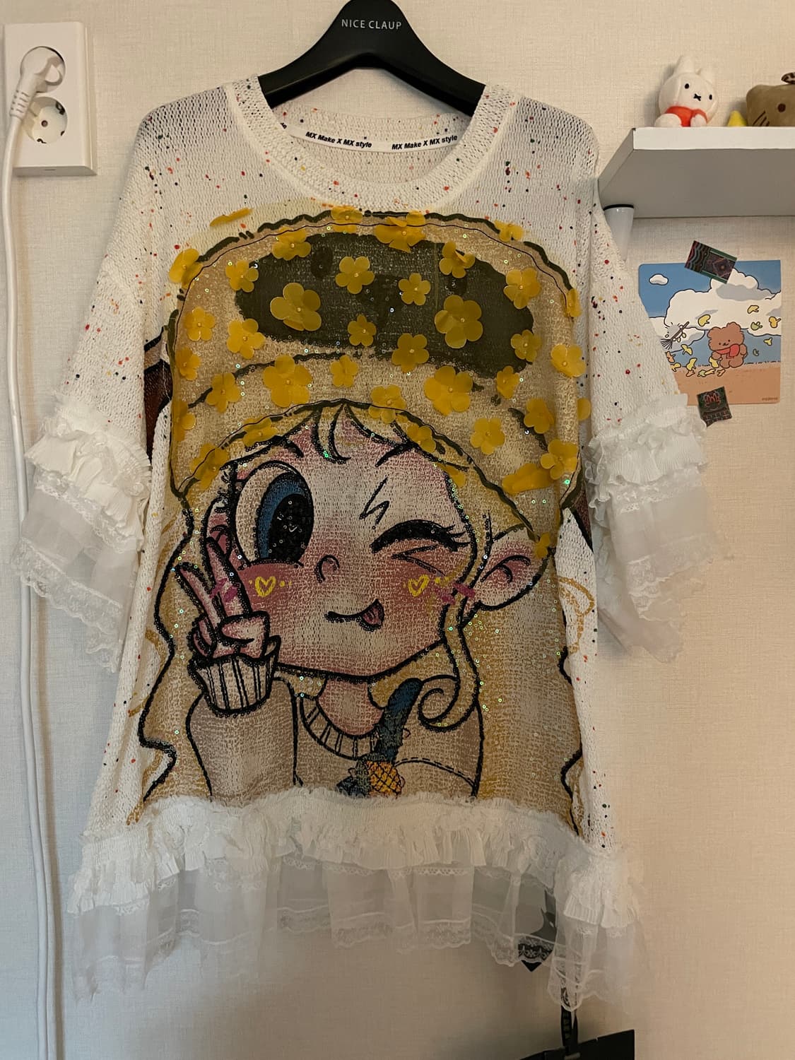 💛자수 캐릭터 프릴 봄반팔 새상품(텍O) 상품이미지1