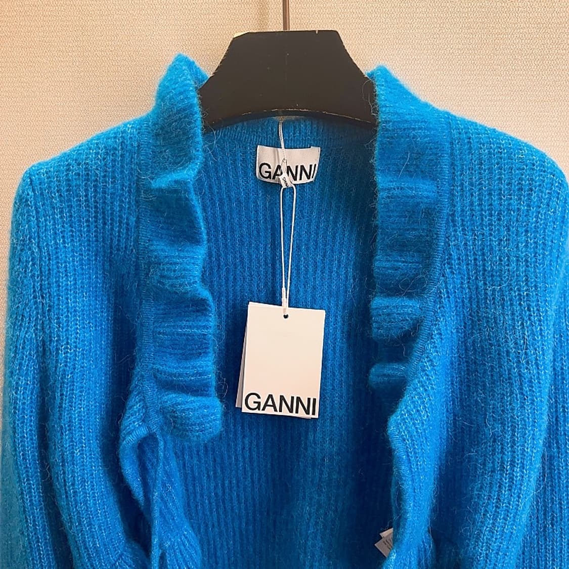 가니 여성 블루 울 알파카 프릴 숏 가디건 80% 상품이미지2