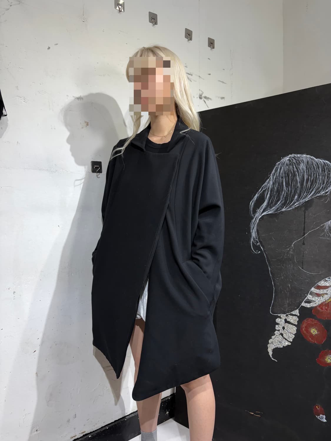 빈티지 비대칭 드레이핑 하이넥 블랙 아방가르드 코트  상품이미지4