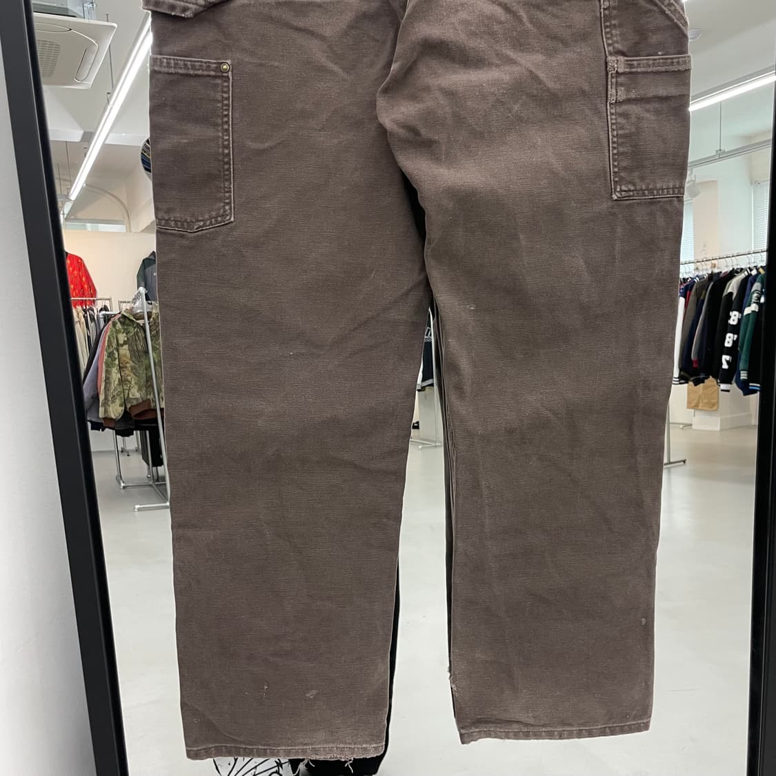 칼하트 OG 더블니 다크브라운 덕캔버스 카펜터 페이딩 와이드 워크팬츠  상품이미지5