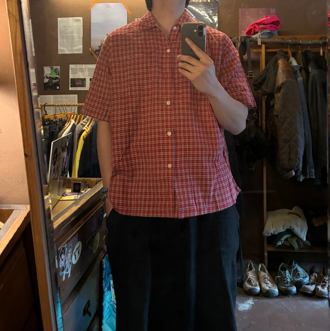 90s old uniqlo textured work half shirt 상품이미지1