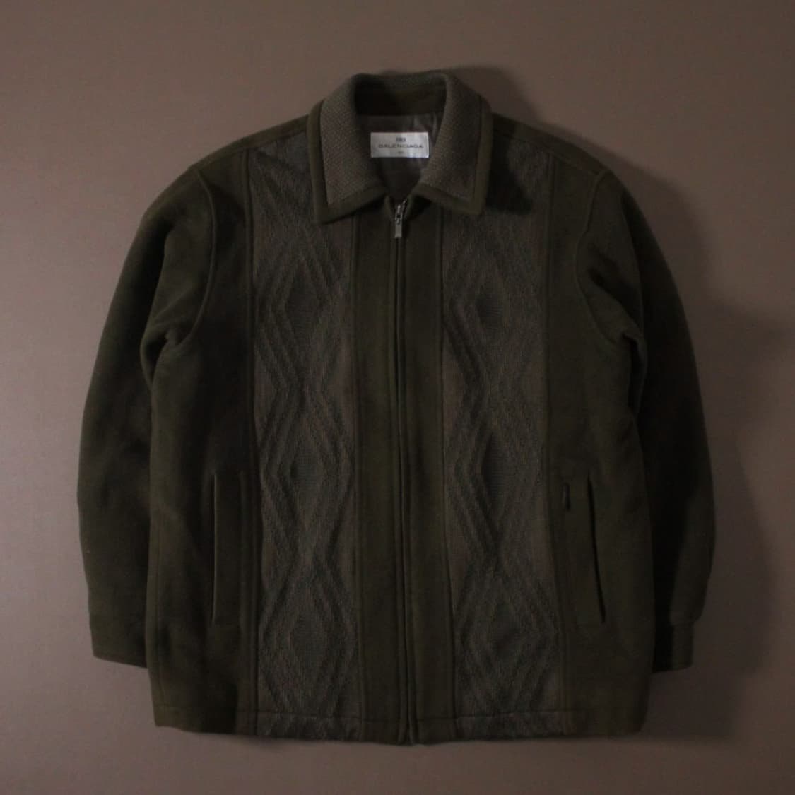 90‘s Balenciaga 발렌시아가 케이블 니트 패치 울 집업 블루종 상품이미지1