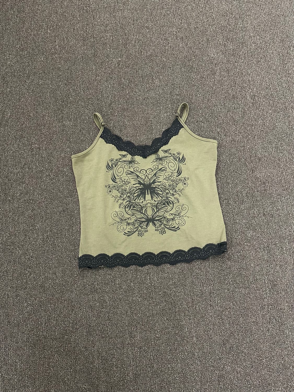 L)ROMWE 빈티지 여성 레이스 디테일 카키 나시 상품이미지1