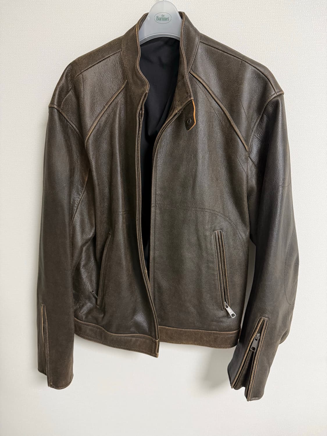 쿠어 스크래치드 레더 바이커 자켓 (다크브라운) 상품이미지3