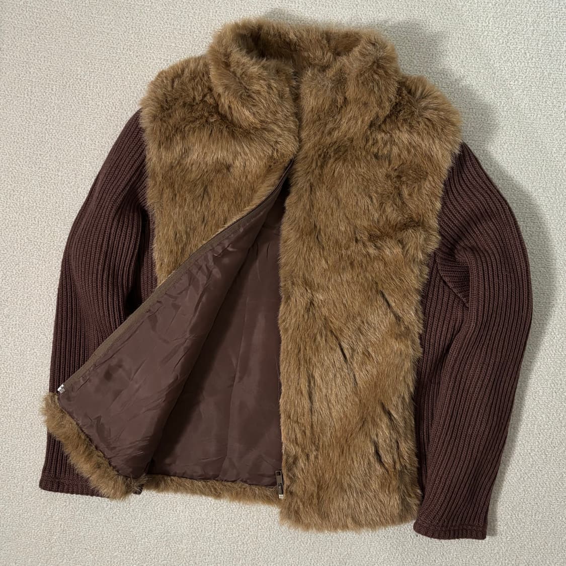 일본빈티지 Trcot Reine y2k 브라운 퍼 니트집업 상품이미지1