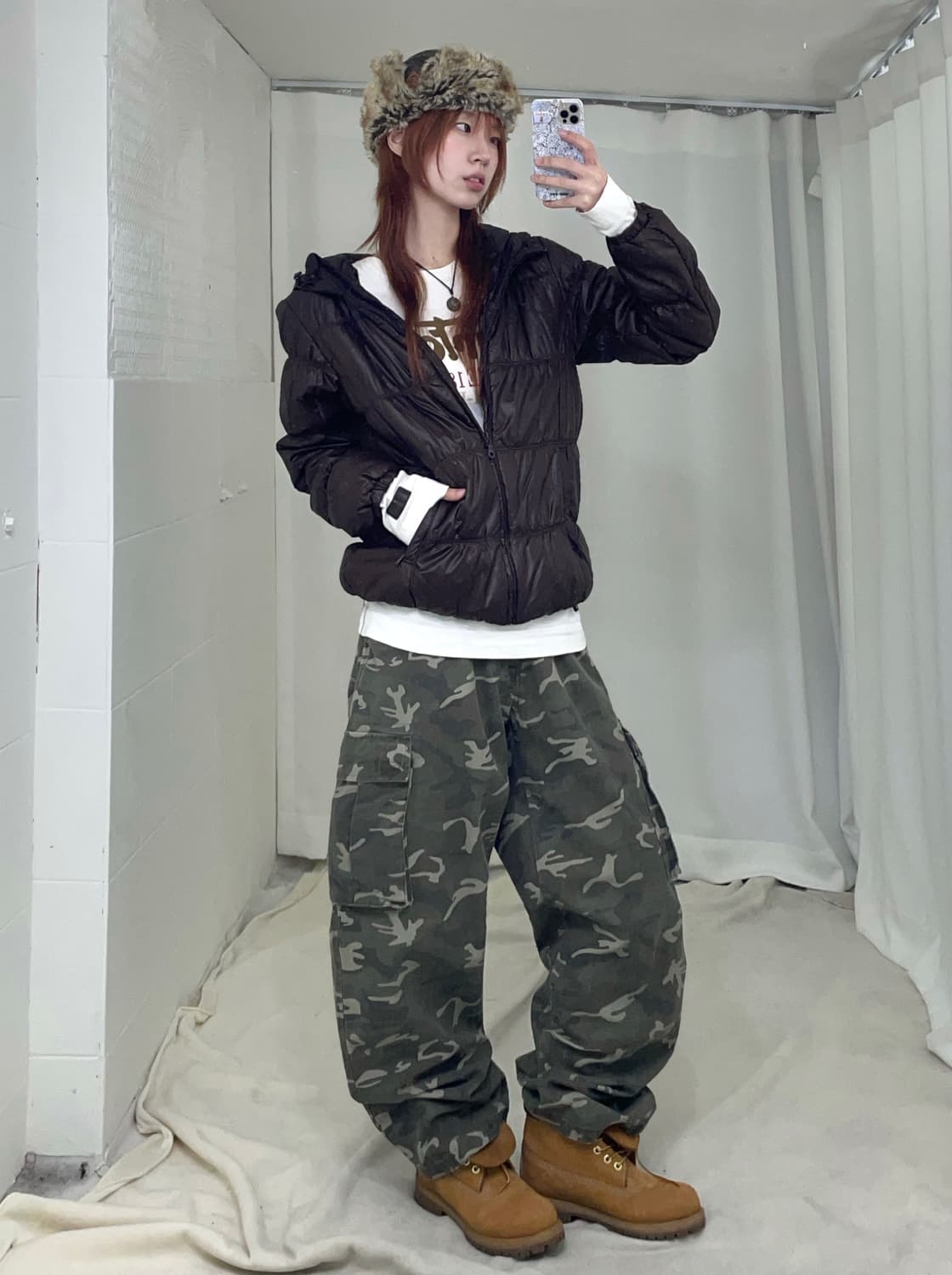 빈티지 노턴 브라운 카모 캐주얼 스트릿 코디 세트 상품이미지1