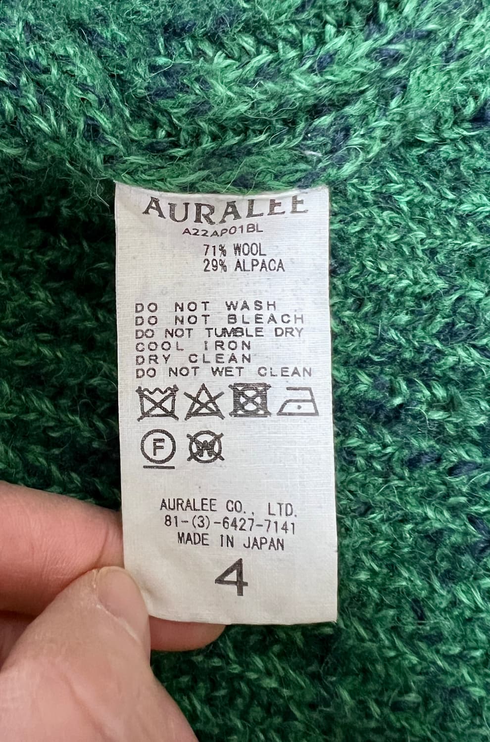 AURALEE 울 베이비 알파카 그린 니트 집업 상품이미지3