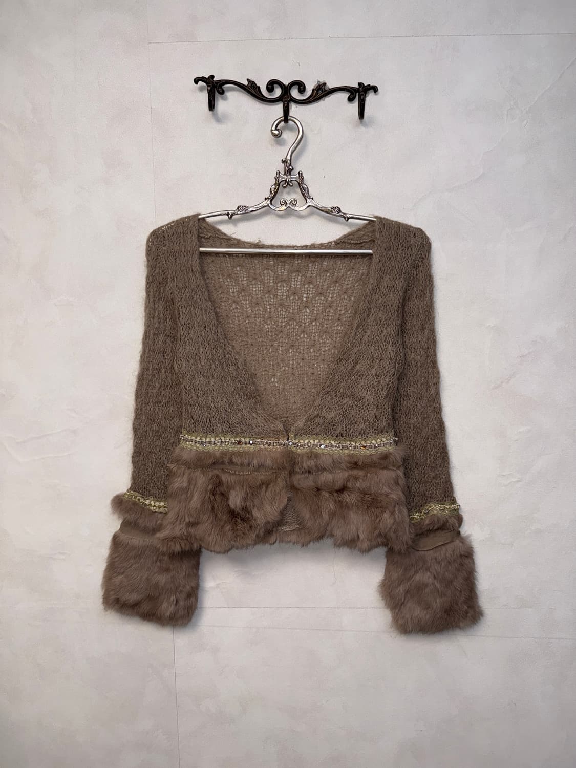 Ash beige fairy rabbit fur cardigan 상품이미지1