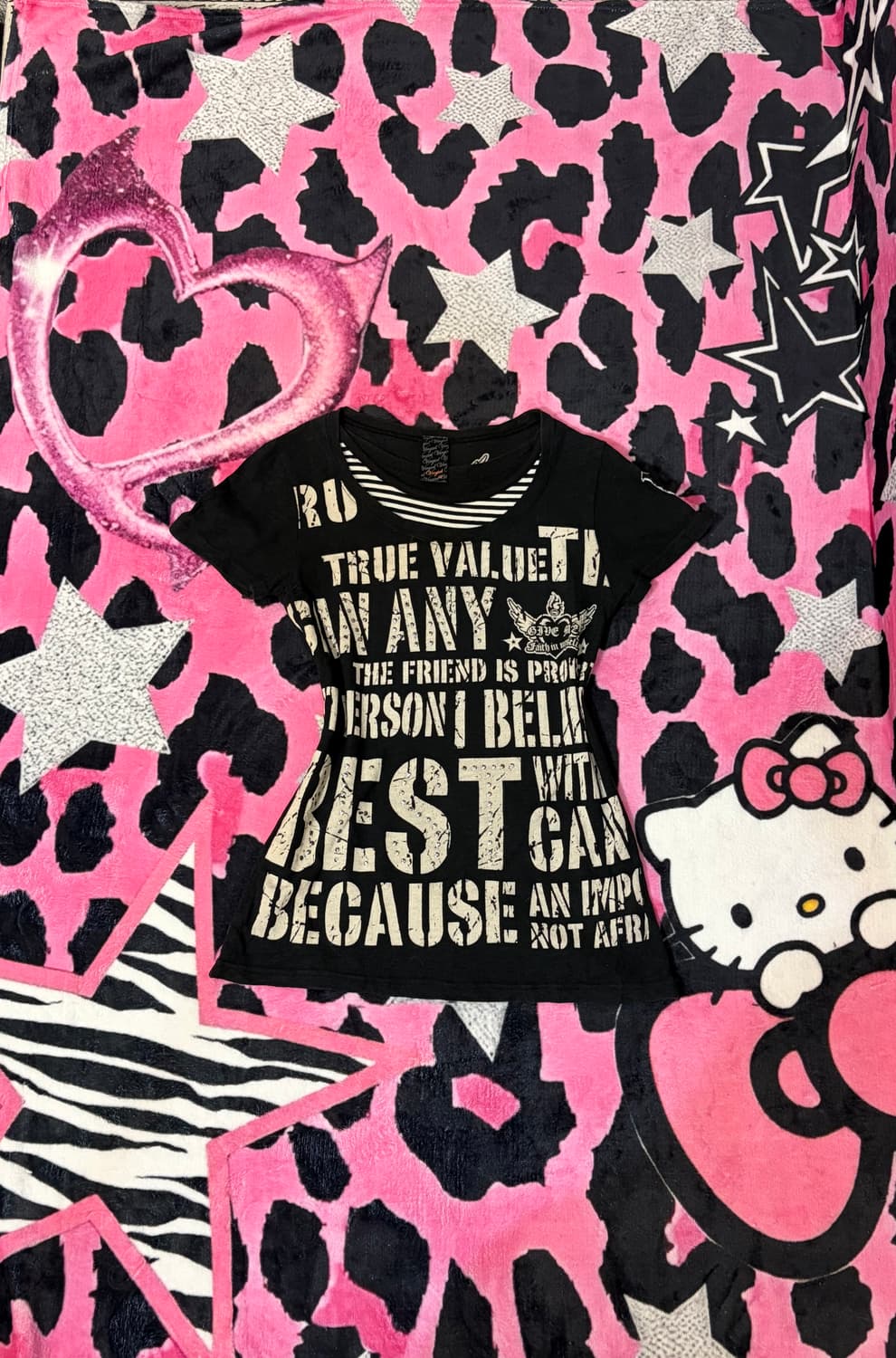 Y2K lettering Layered back angel T-shirt 상품이미지2