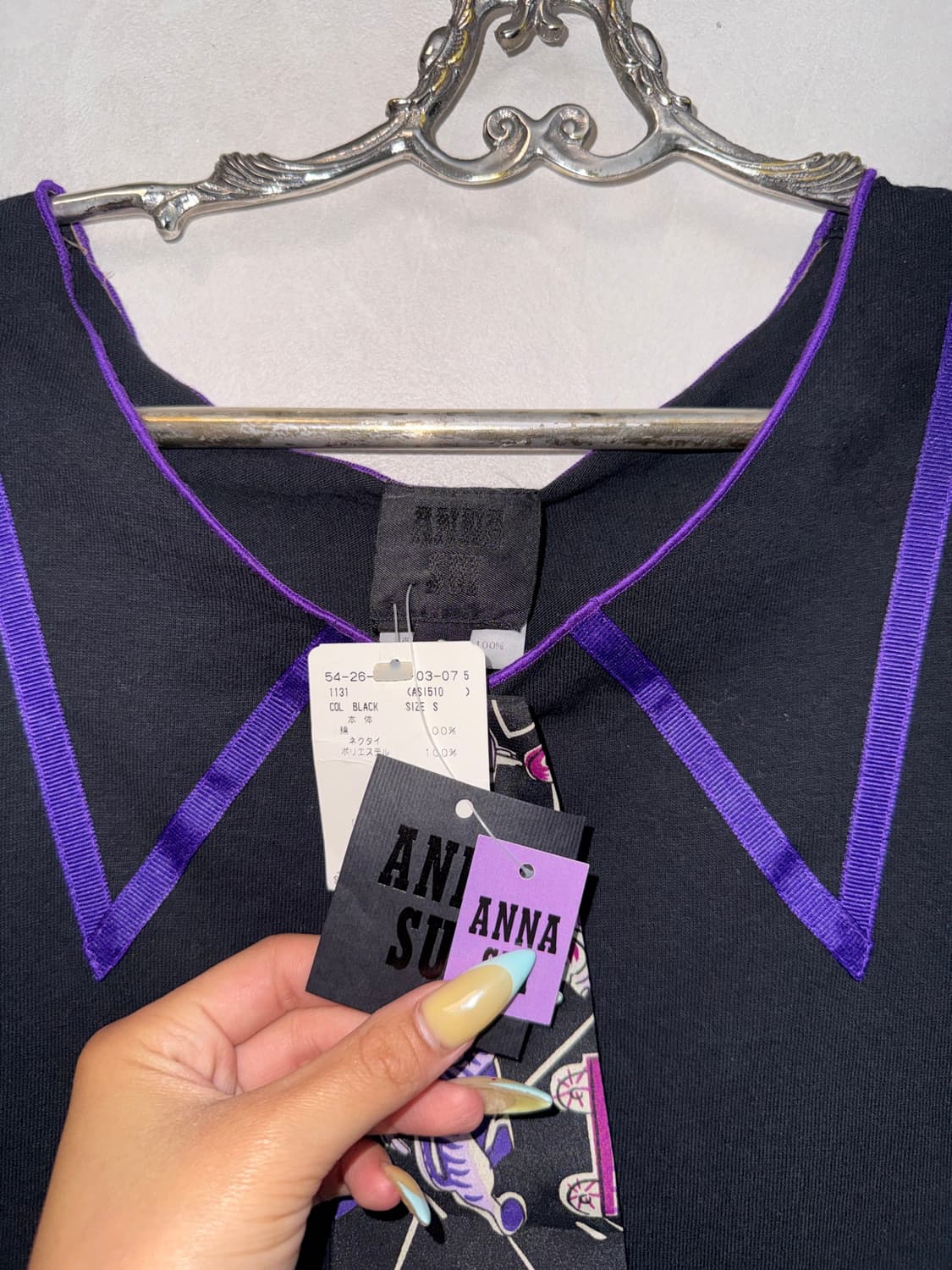Anna Sui black purple kitsch tie half t  상품이미지6
