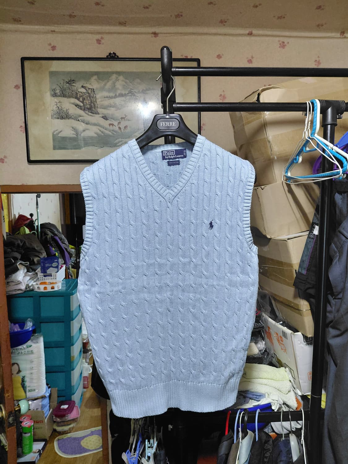 [폴로 랄프로렌]면 케이블 브이넥 니트 베스트(조끼)100사이즈 상품이미지1